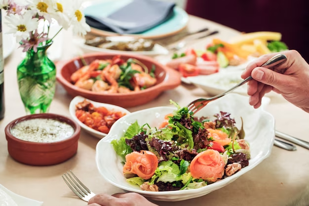 A hotel restaurant serving fresh seafood to its customers. 