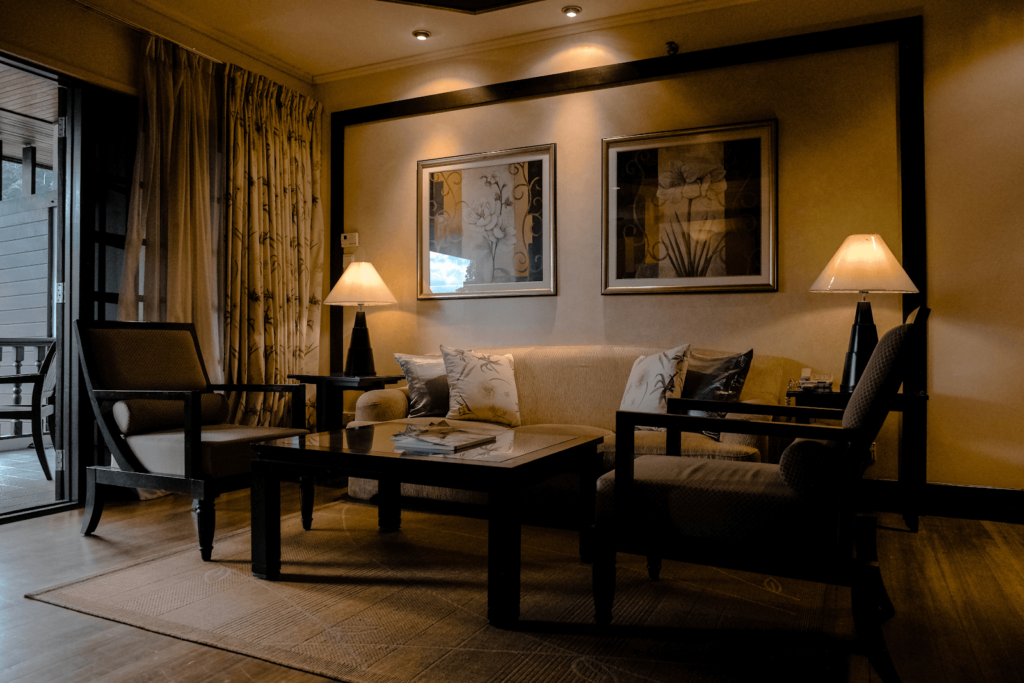Elegantly designed hotel room with modern amenities for a relaxing experience