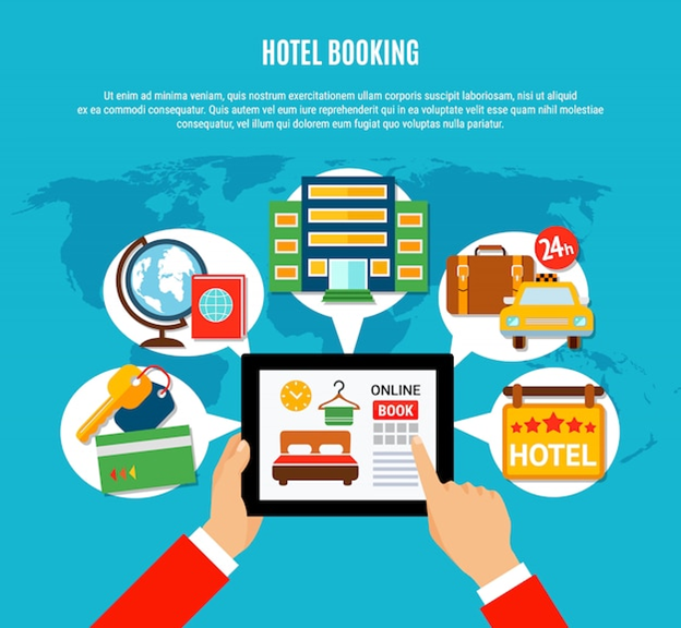 A tab showing online hotel booking and the amenities that are offered